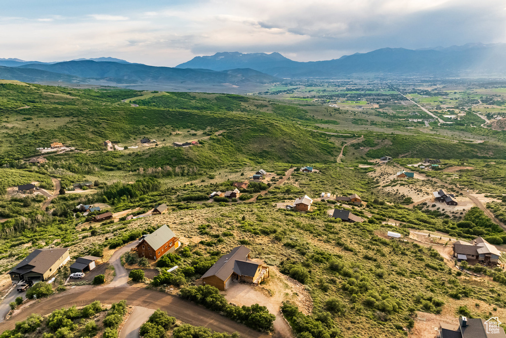 Aerial view of a mountain backdrop