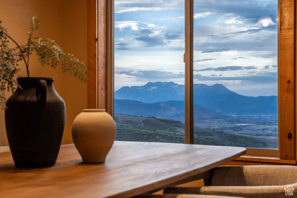 Interior space with a mountain view