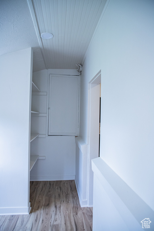 Walk in closet with wood finished floors