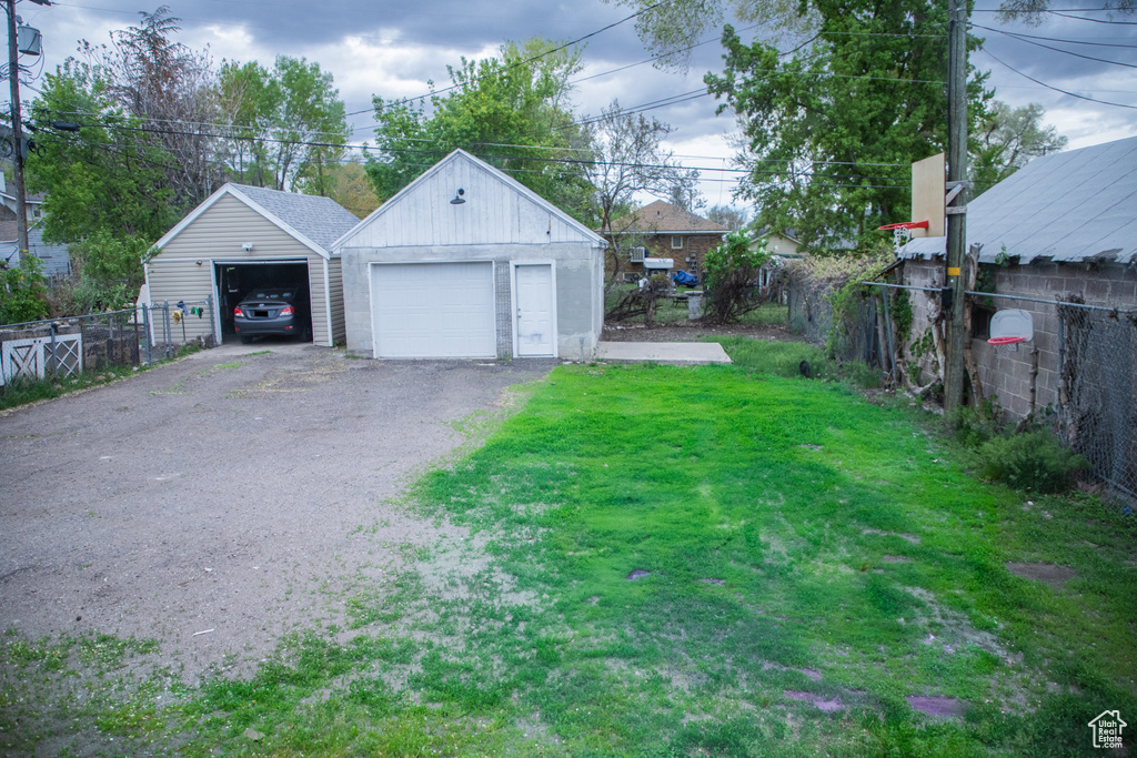 View of detached garage
