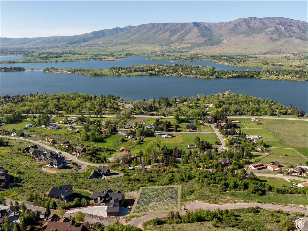 Aerial view of a water and mountain view