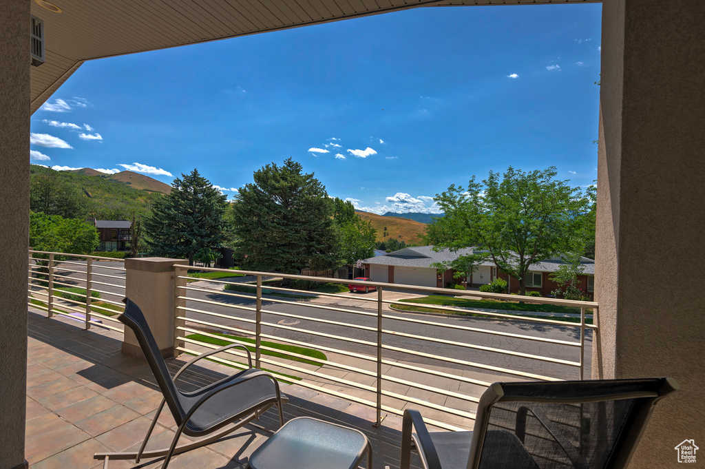 Balcony with a mountain view