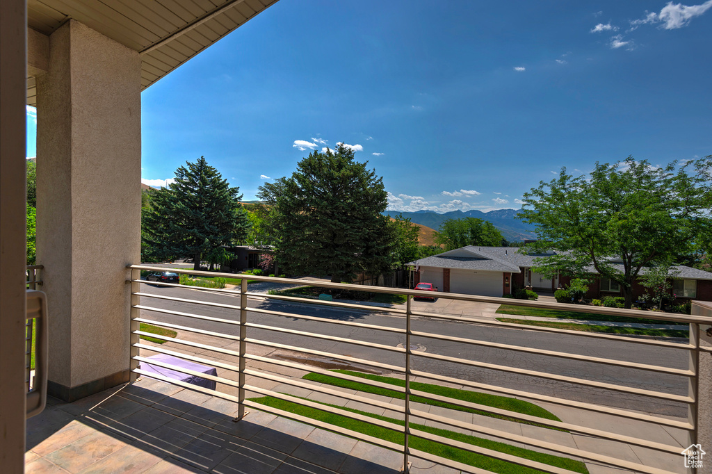 Balcony with a mountain view