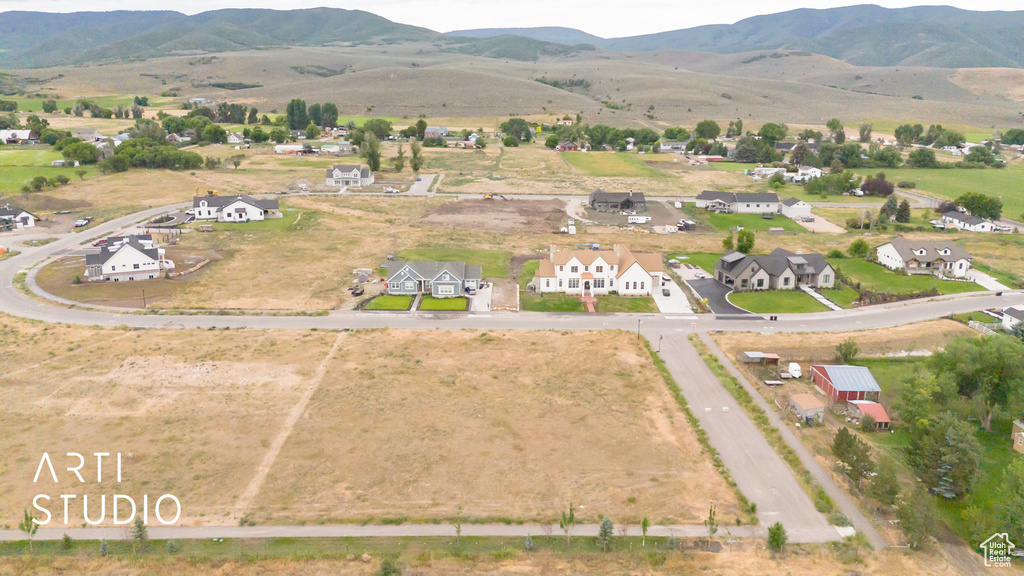 Drone / aerial view of a mountain backdrop