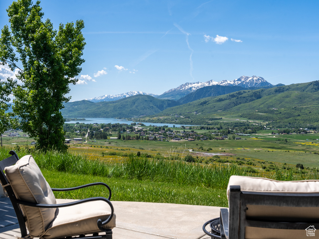 View of mountain background featuring a large body of water