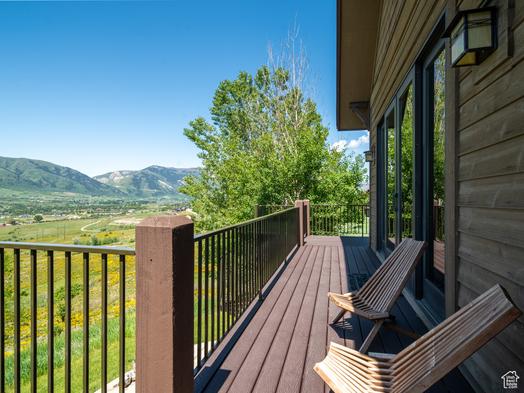 Wooden deck with a mountain view