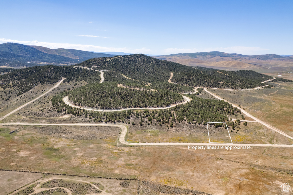 Aerial view featuring a mountain view