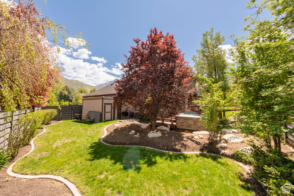 View of yard with a mountain view