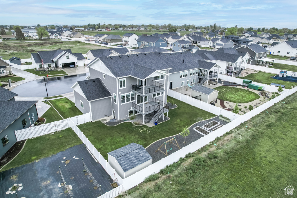 Aerial perspective of suburban area