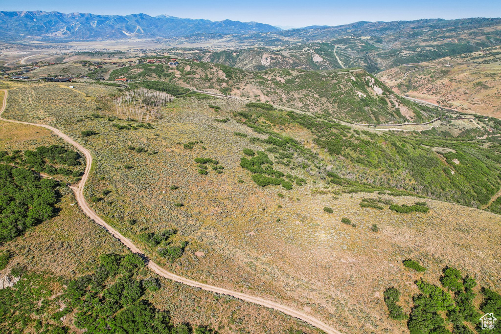 Birds eye view of property with a mountain view