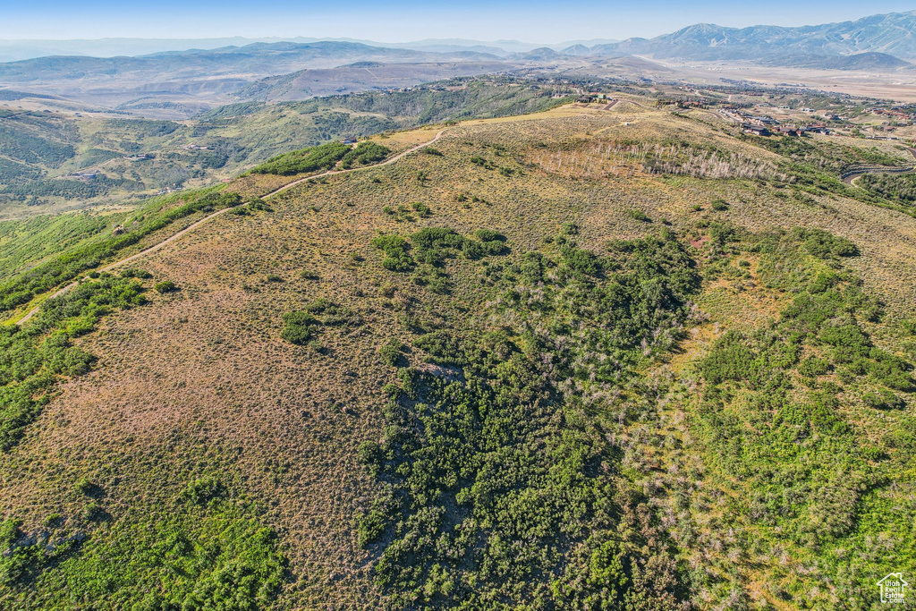 Birds eye view of property with a mountain view