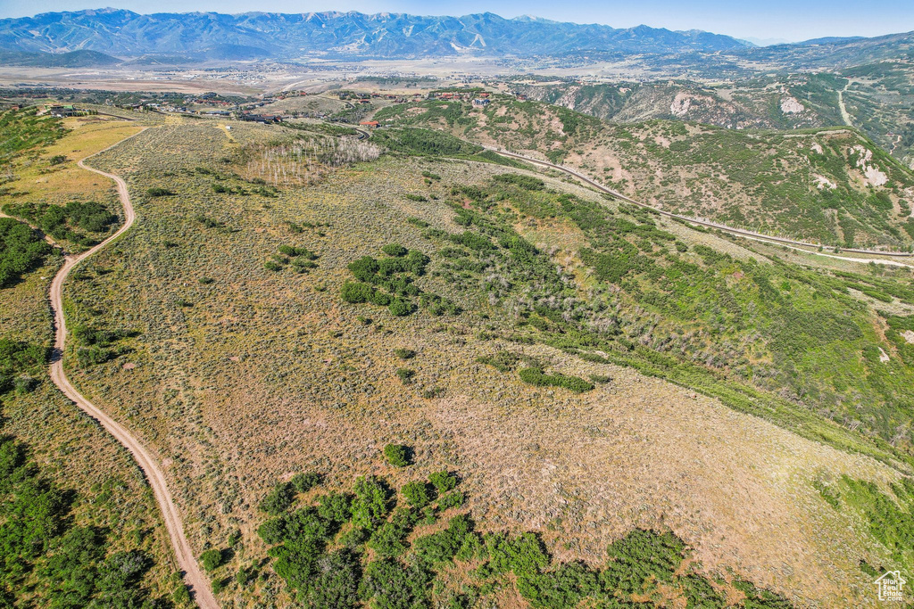 Drone / aerial view with a mountain view