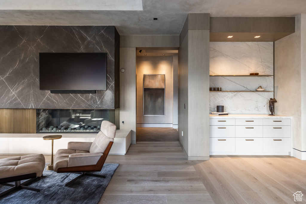 Living room featuring light wood-type flooring