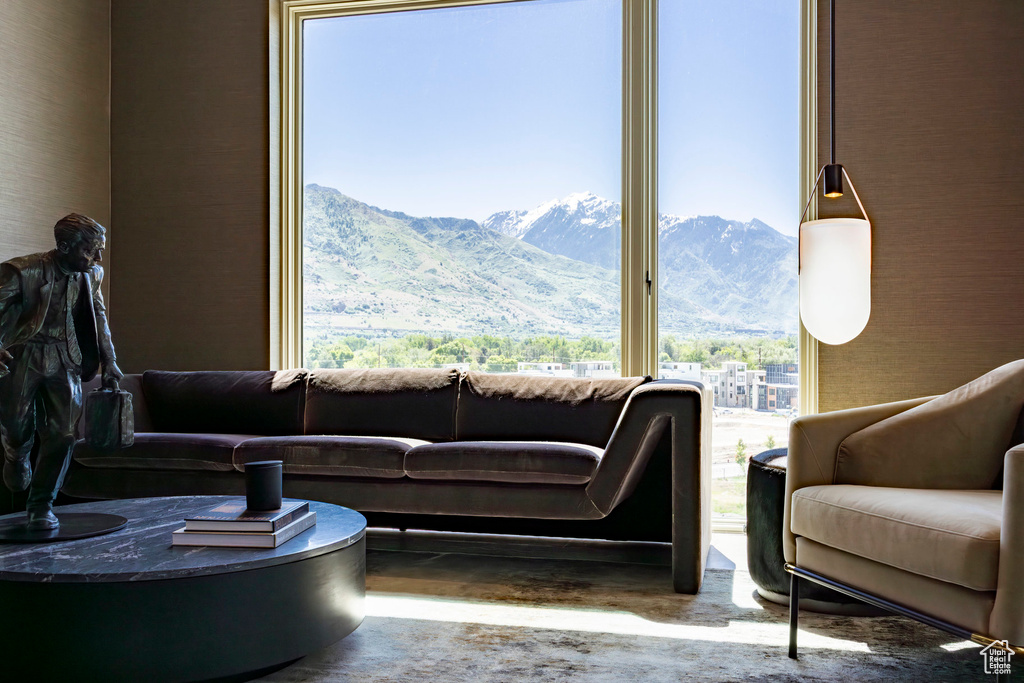 Living area with a mountain view