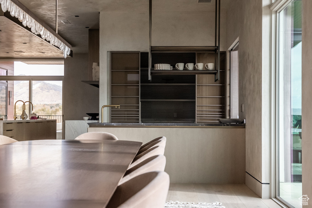 Dining space featuring a mountain view