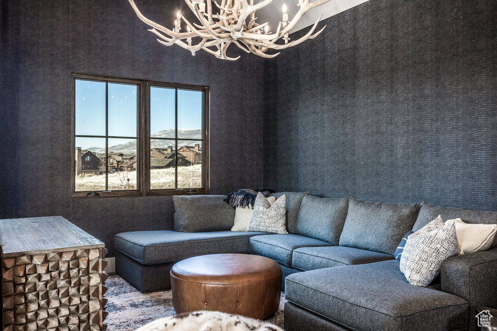 Living room with a chandelier