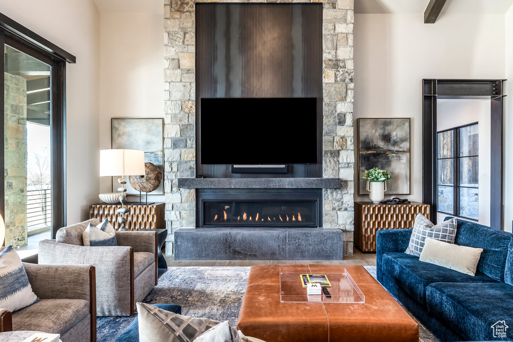 Living area with a fireplace