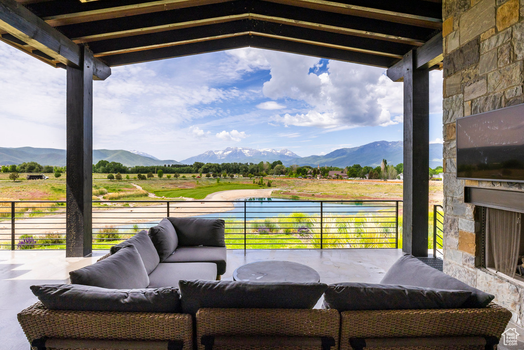 View of patio / terrace featuring an outdoor hangout area and a balcony