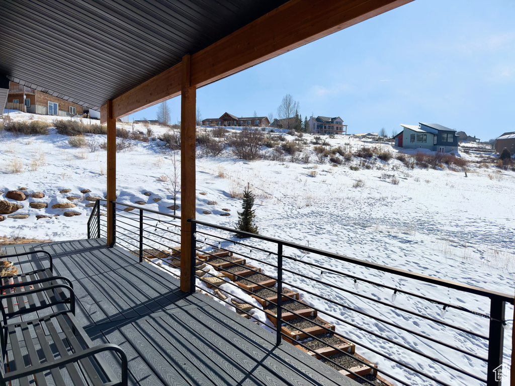 View of snow covered deck