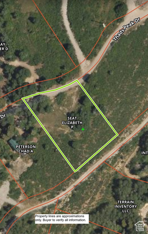 Aerial map of property and surrounding area with property parcel outlined
