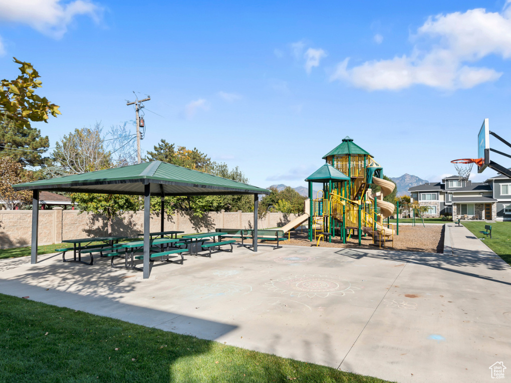 Community jungle gym featuring a gazebo