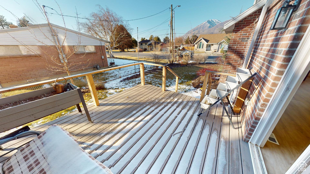 Wooden deck with a mountain view