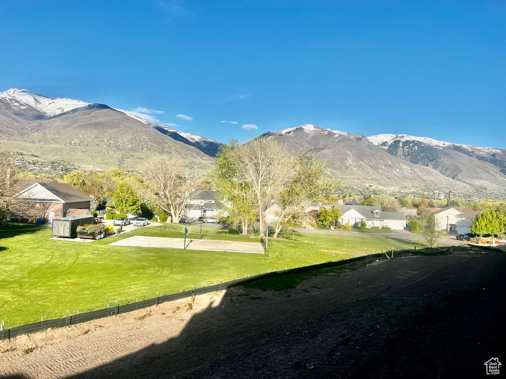 Property view of mountains with a residential view