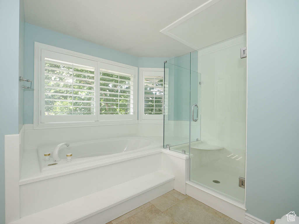 Bathroom with plus walk in shower