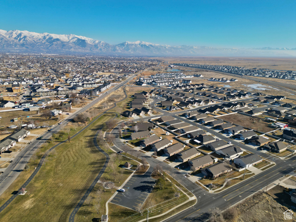 Aerial view featuring a mountain view