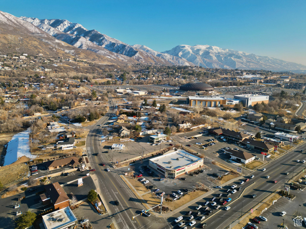 Aerial view featuring a mountain view