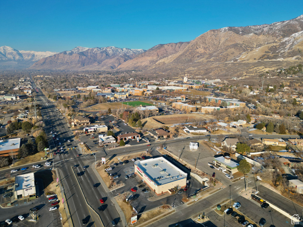 Drone / aerial view featuring a mountain view