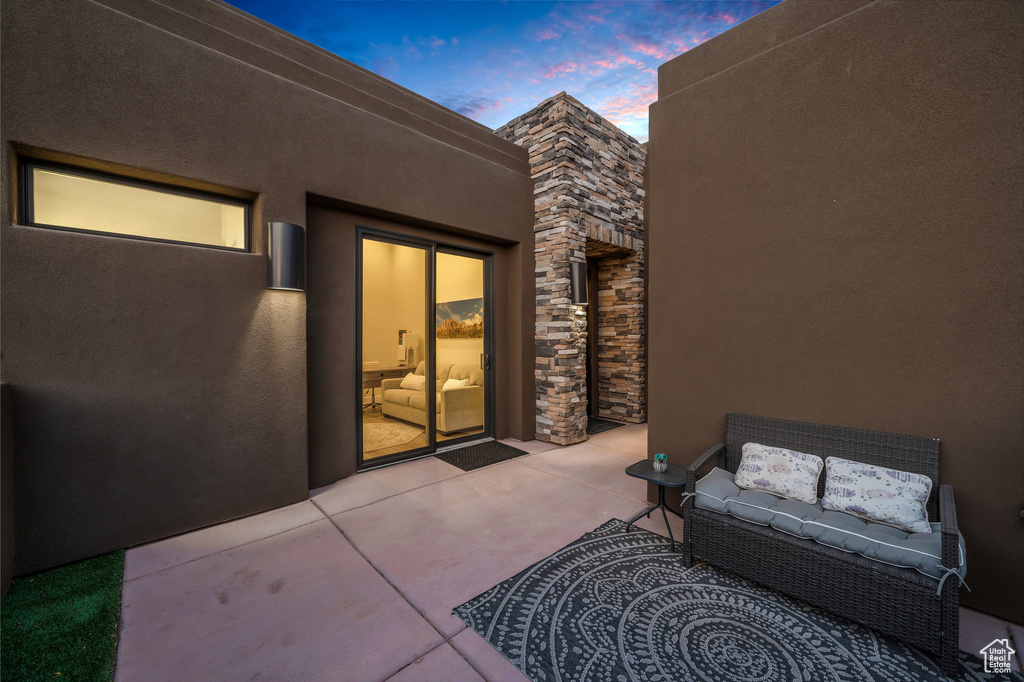 View of patio terrace at dusk