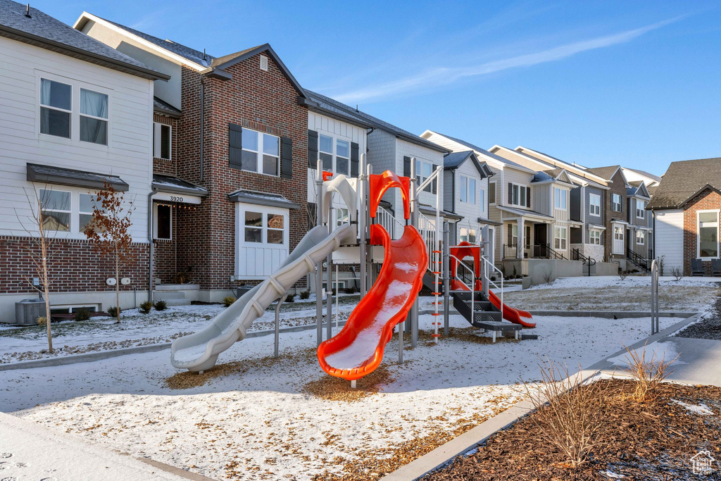 View of snow covered playground