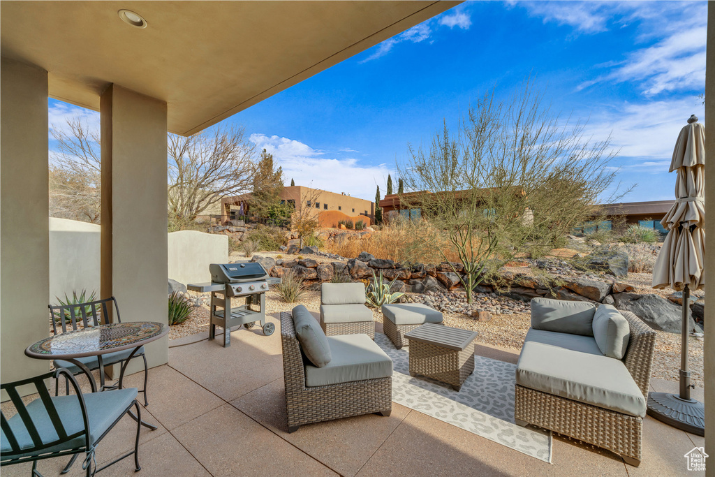 View of patio / terrace featuring grilling area and an outdoor hangout area