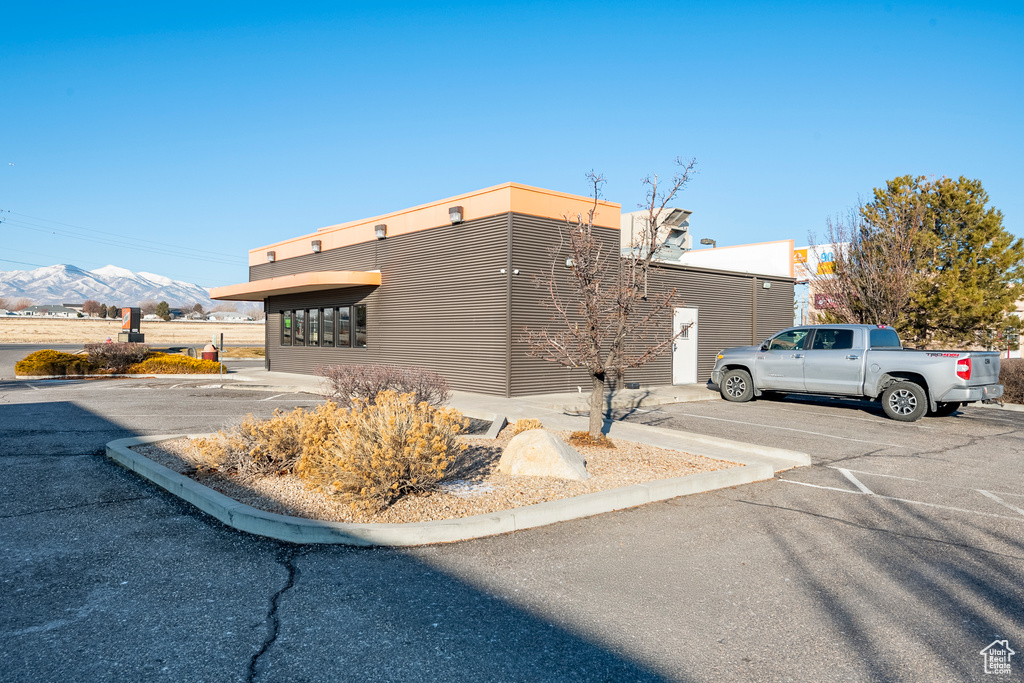 Exterior space featuring a mountain view