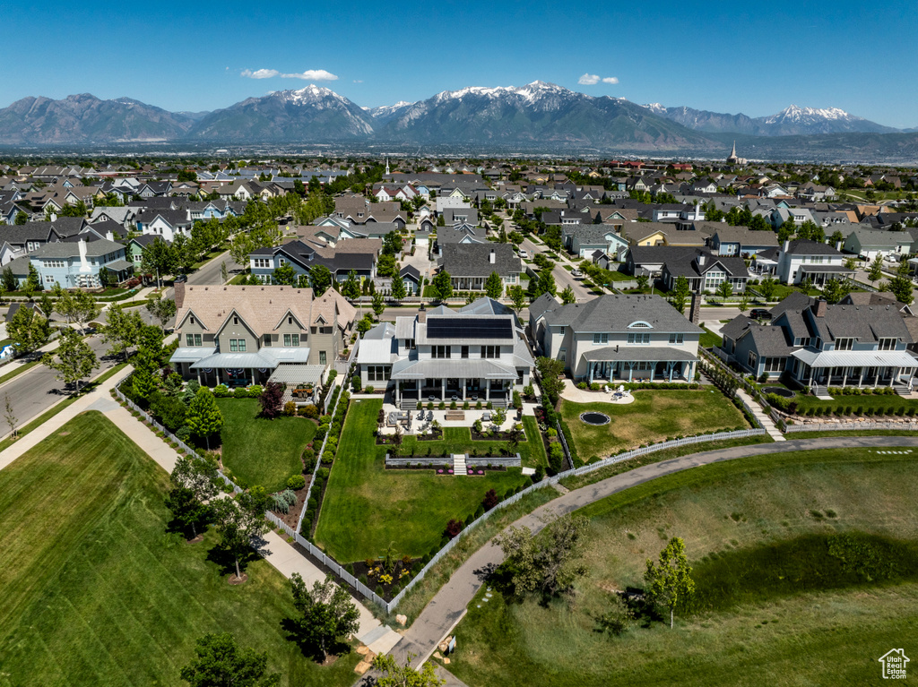Aerial view featuring a mountain view