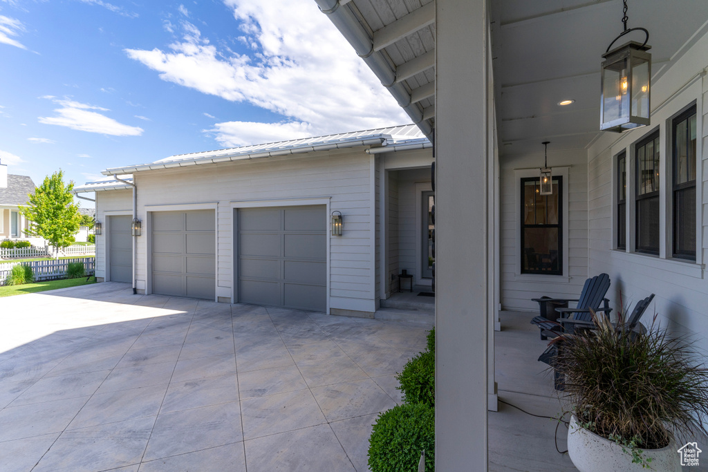 Exterior space with a garage
