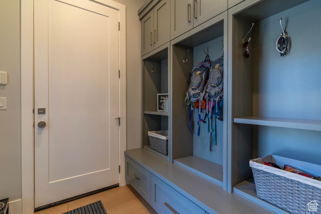Mudroom featuring light hardwood / wood-style floors