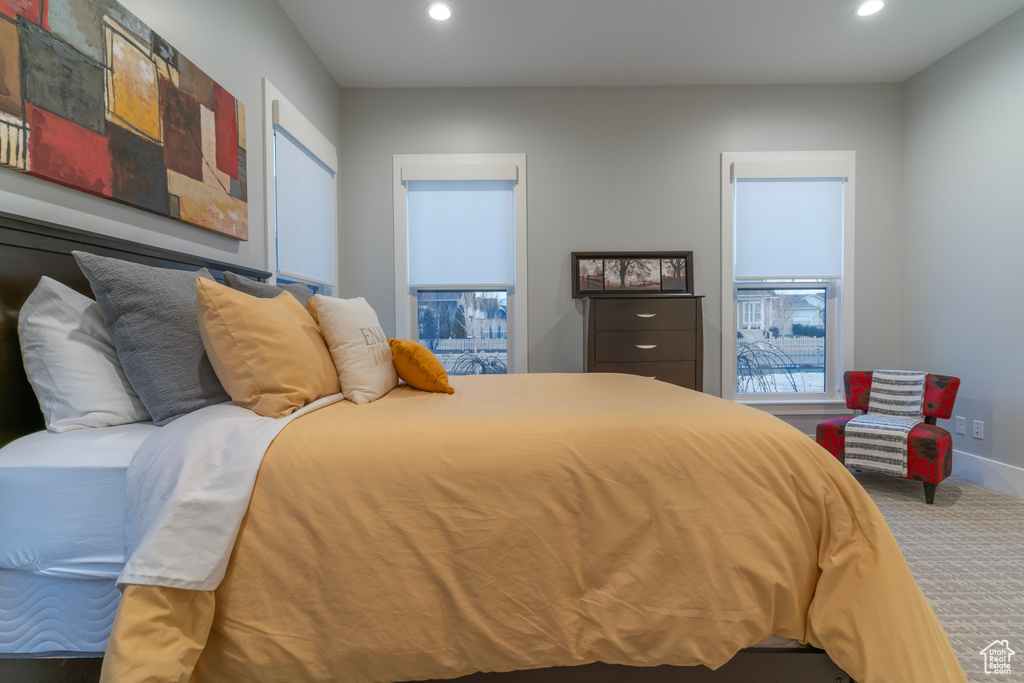 Bedroom with carpet flooring
