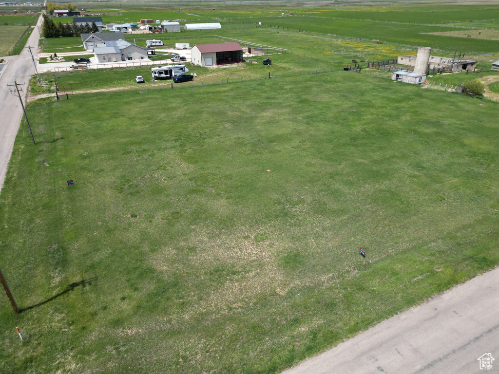 Aerial view of sparsely populated area with a pastoral area