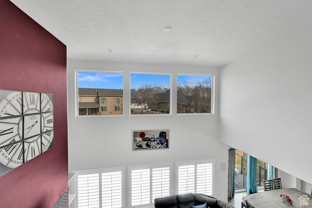 Living room featuring a textured ceiling