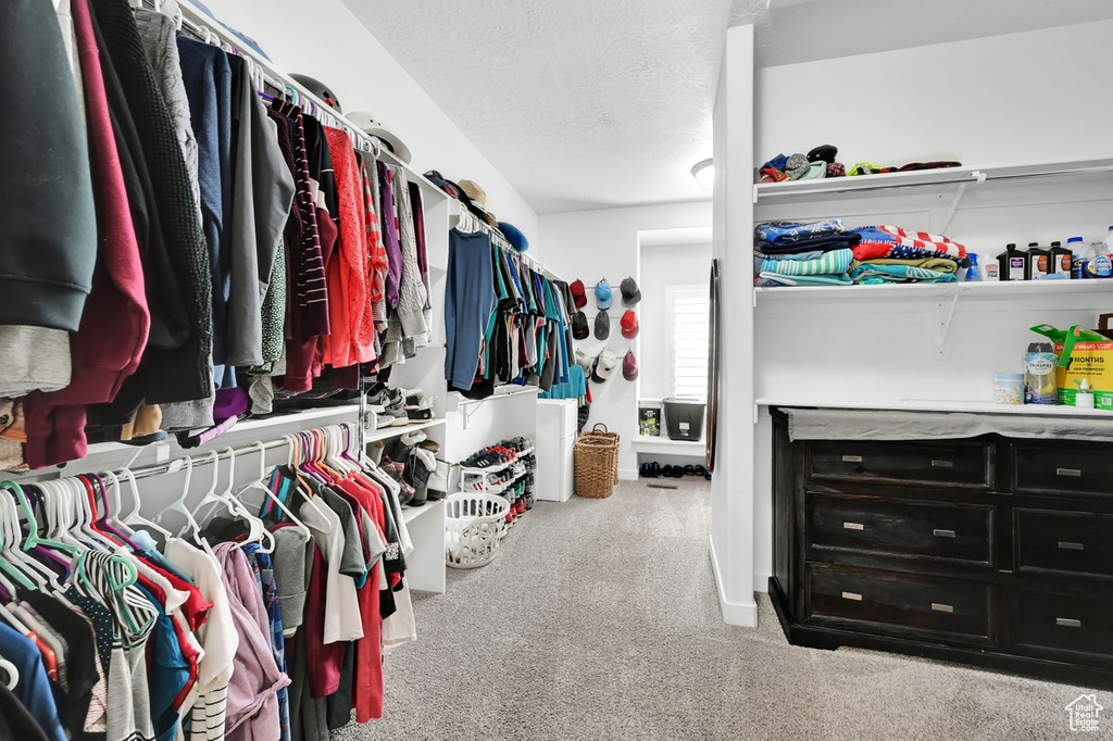 Walk in closet with carpet flooring