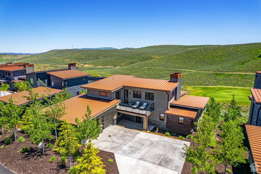 Drone / aerial view with a mountain view
