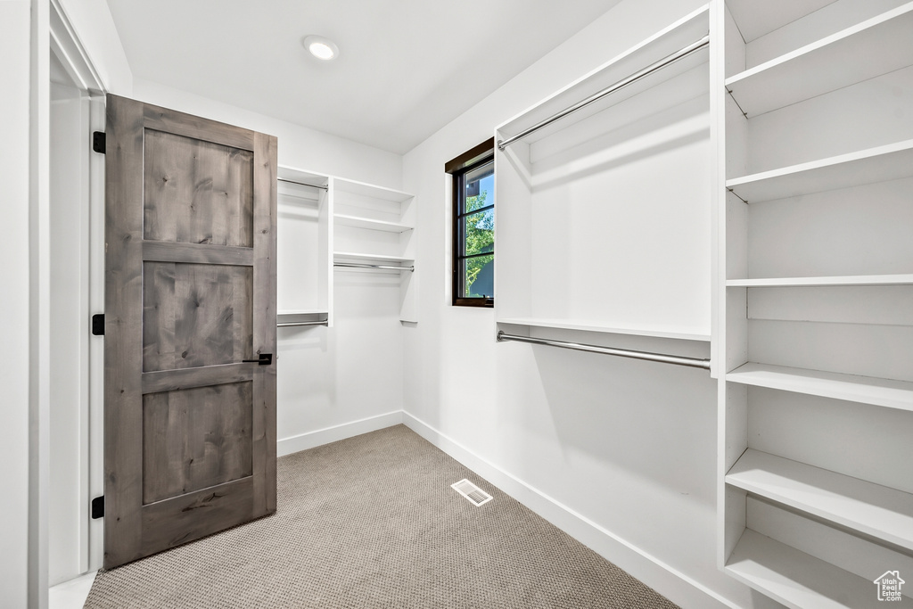 Walk in closet with visible vents and carpet floors