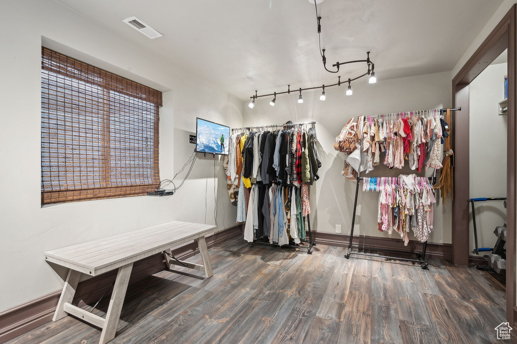 Interior space featuring dark hardwood / wood-style floors