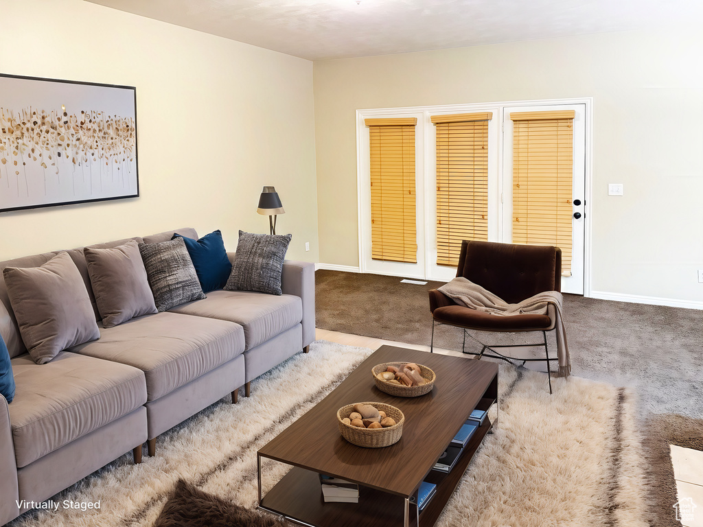 Living room featuring carpet flooring