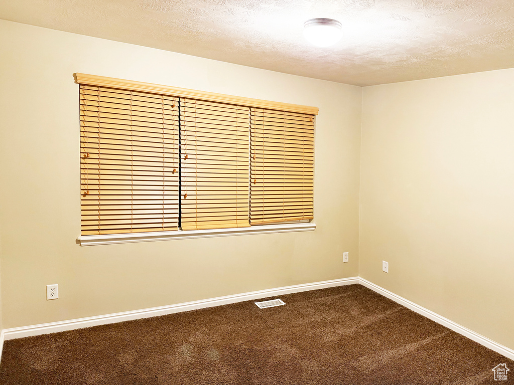 Empty room featuring carpet flooring and a textured ceiling