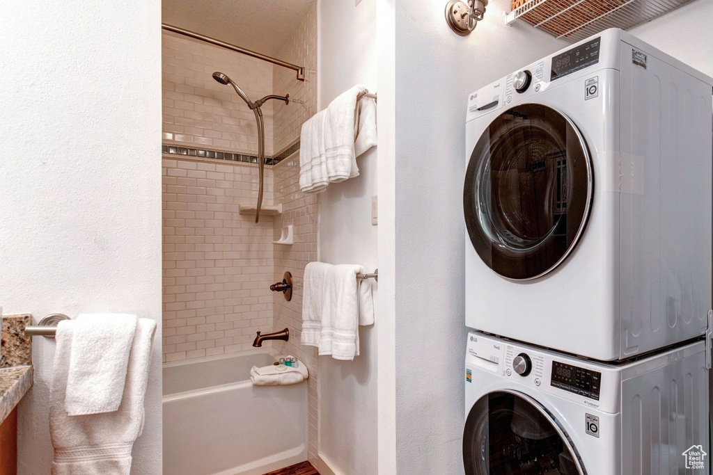 Washroom with stacked washer / dryer