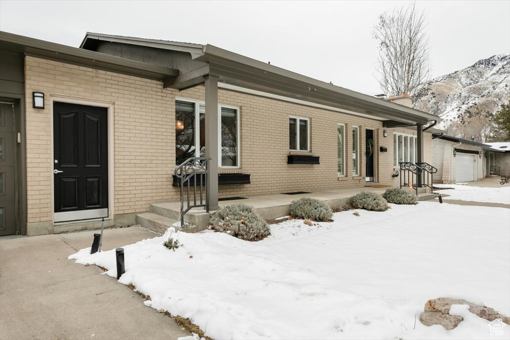 Exterior space featuring a garage