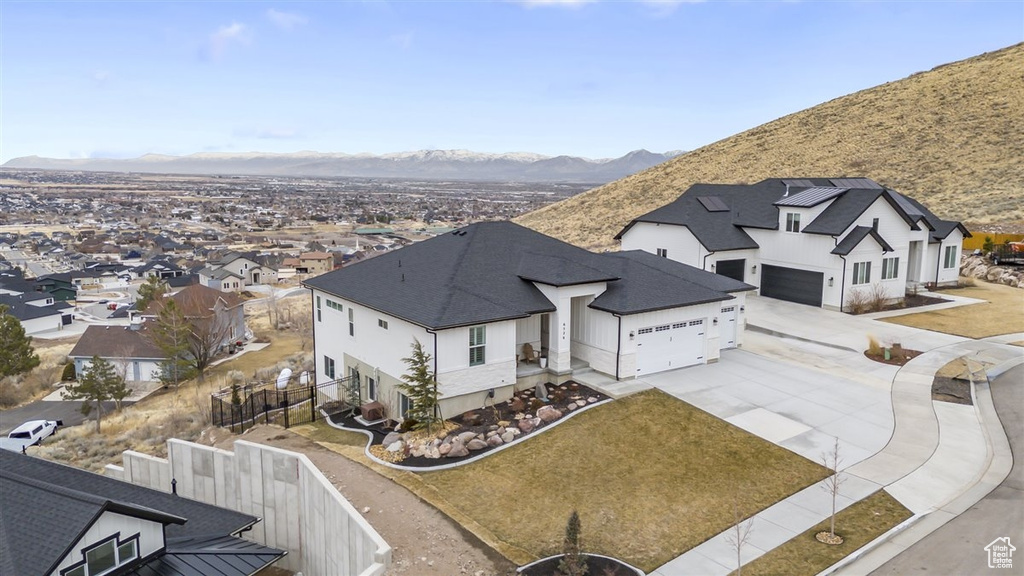 Aerial view featuring a mountain view